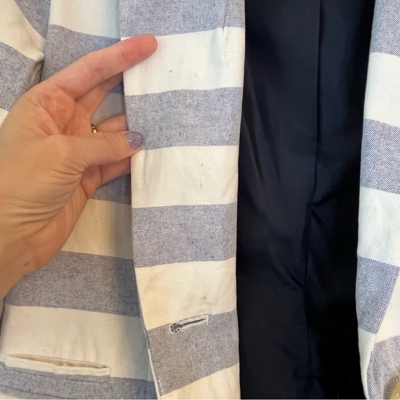 Merona Lined Chambray Blue and White Stripe Cotton Button Blazer Size 10 - Picture 9 of 11